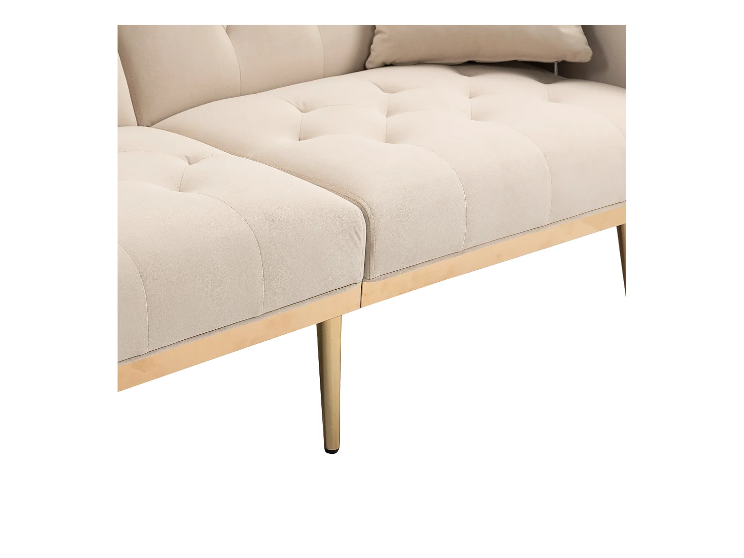 Canapé droit beige - avec dossier réglable et coussins - pour salon et chambre