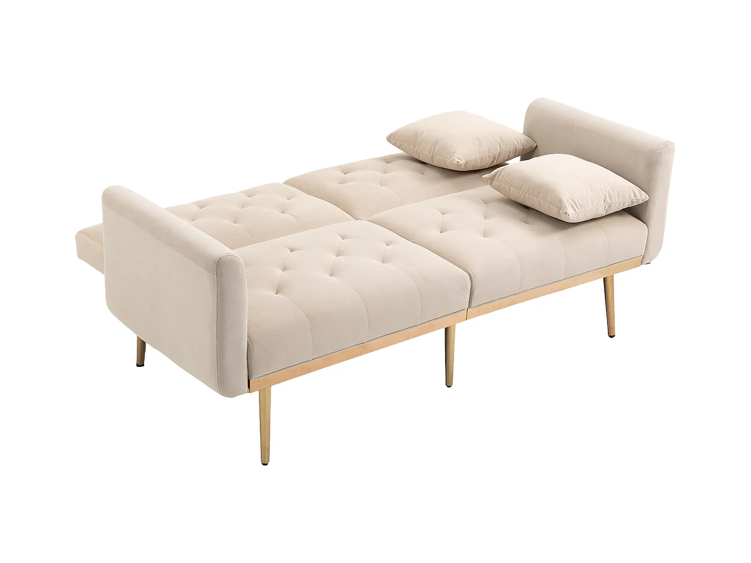 Canapé droit beige - avec dossier réglable et coussins - pour salon et chambre