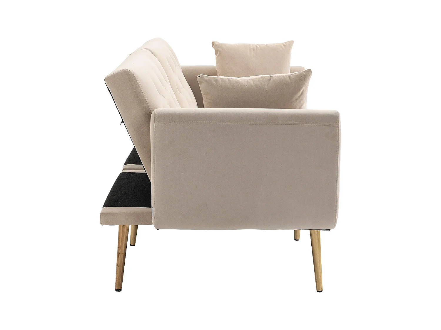 Canapé droit beige - avec dossier réglable et coussins - pour salon et chambre