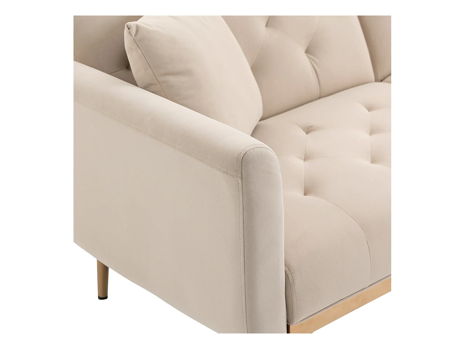 Canapé droit beige - avec dossier réglable et coussins - pour salon et chambre