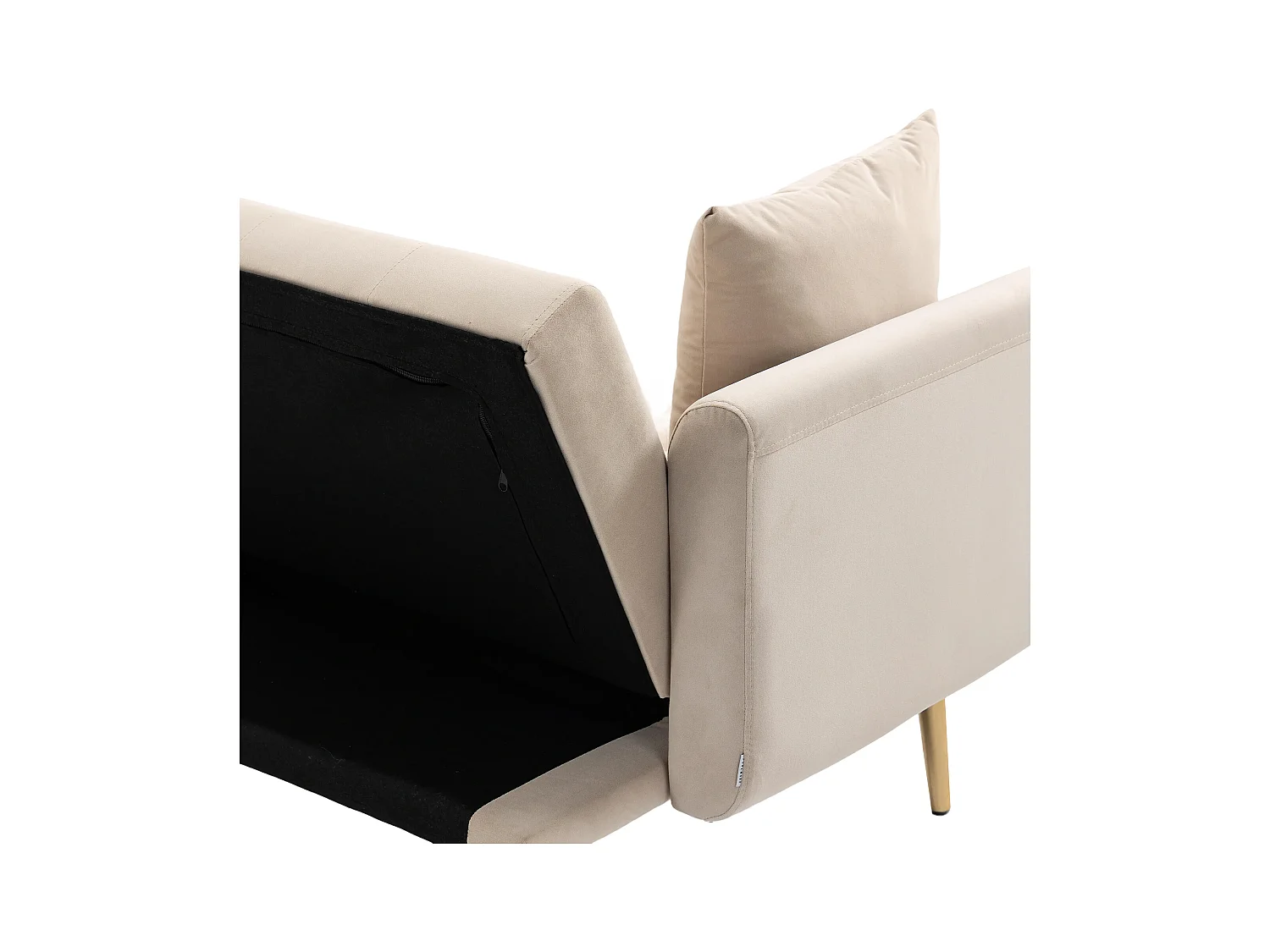 Canapé droit beige - avec dossier réglable et coussins - pour salon et chambre