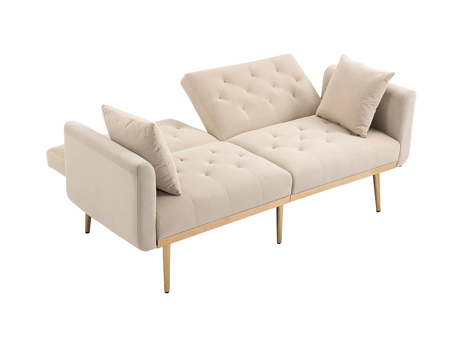 Canapé droit beige - avec dossier réglable et coussins - pour salon et chambre