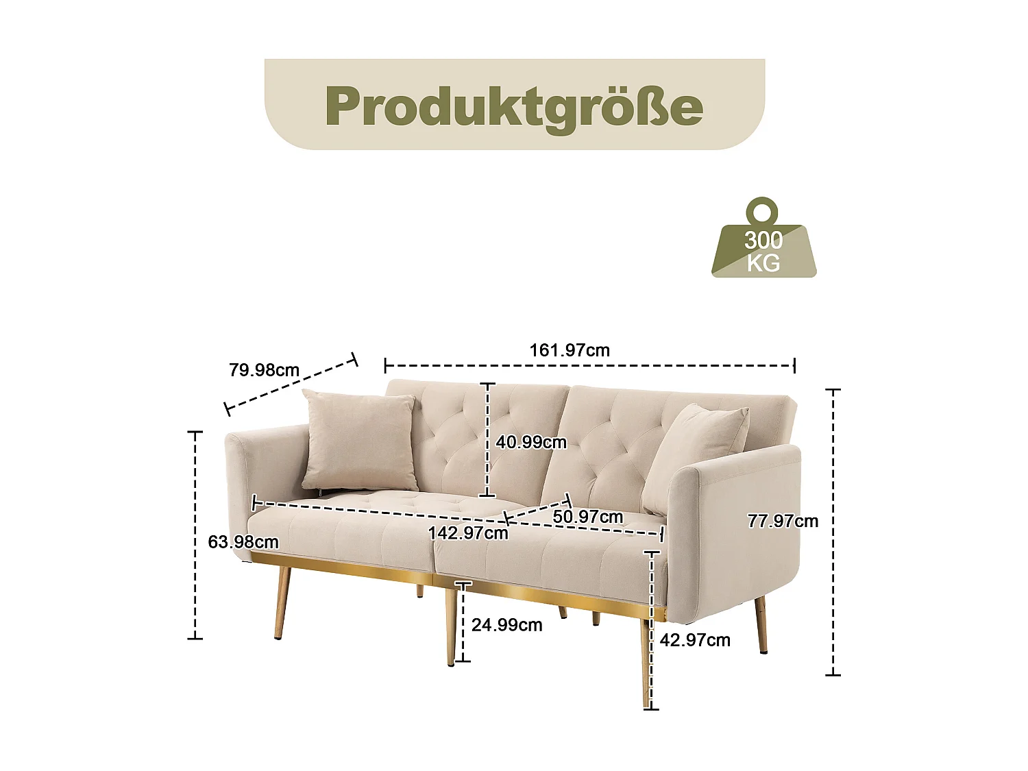 Canapé droit beige - avec dossier réglable et coussins - pour salon et chambre