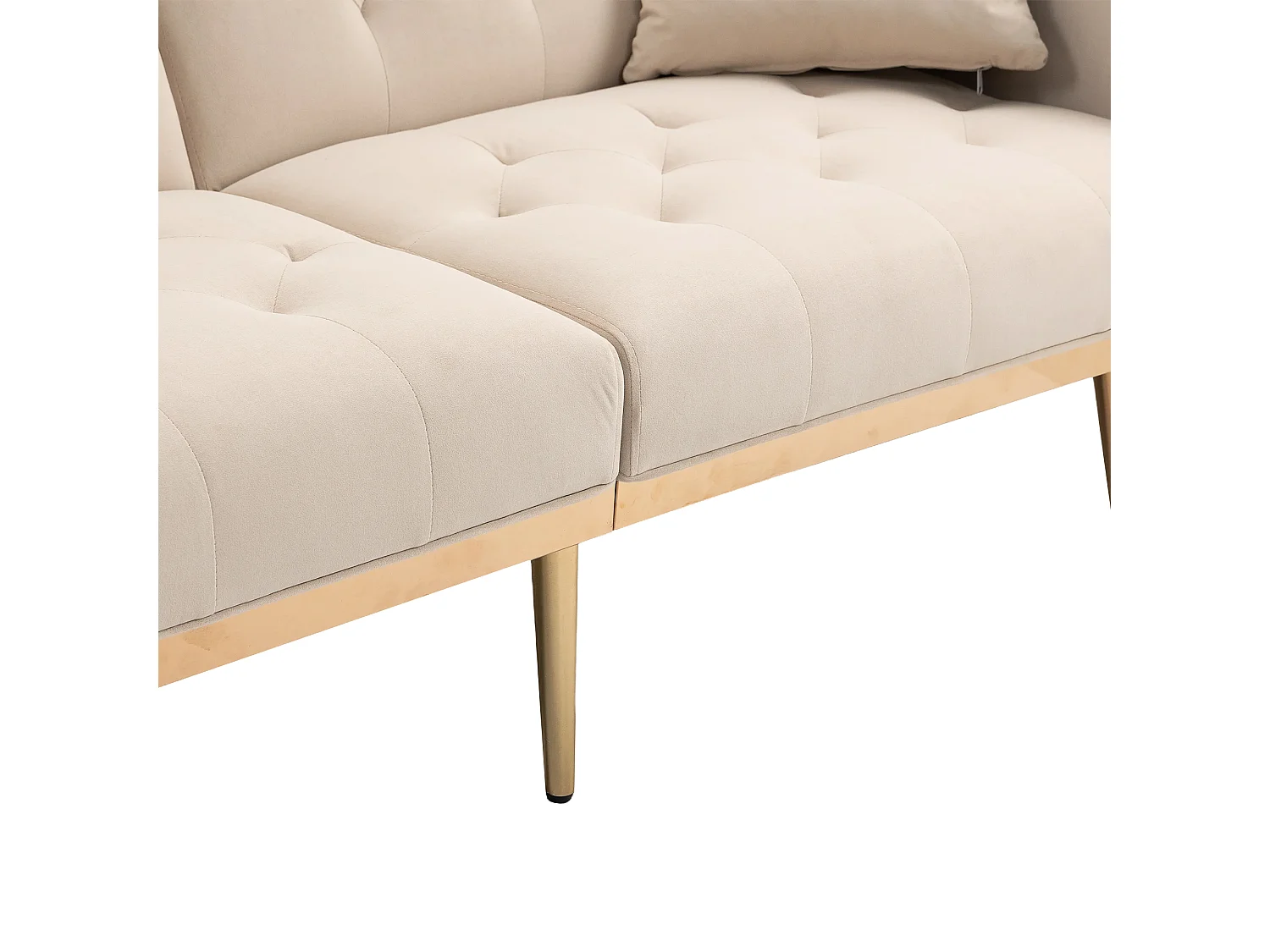 Canapé droit beige - avec dossier réglable et coussins - pour salon et chambre