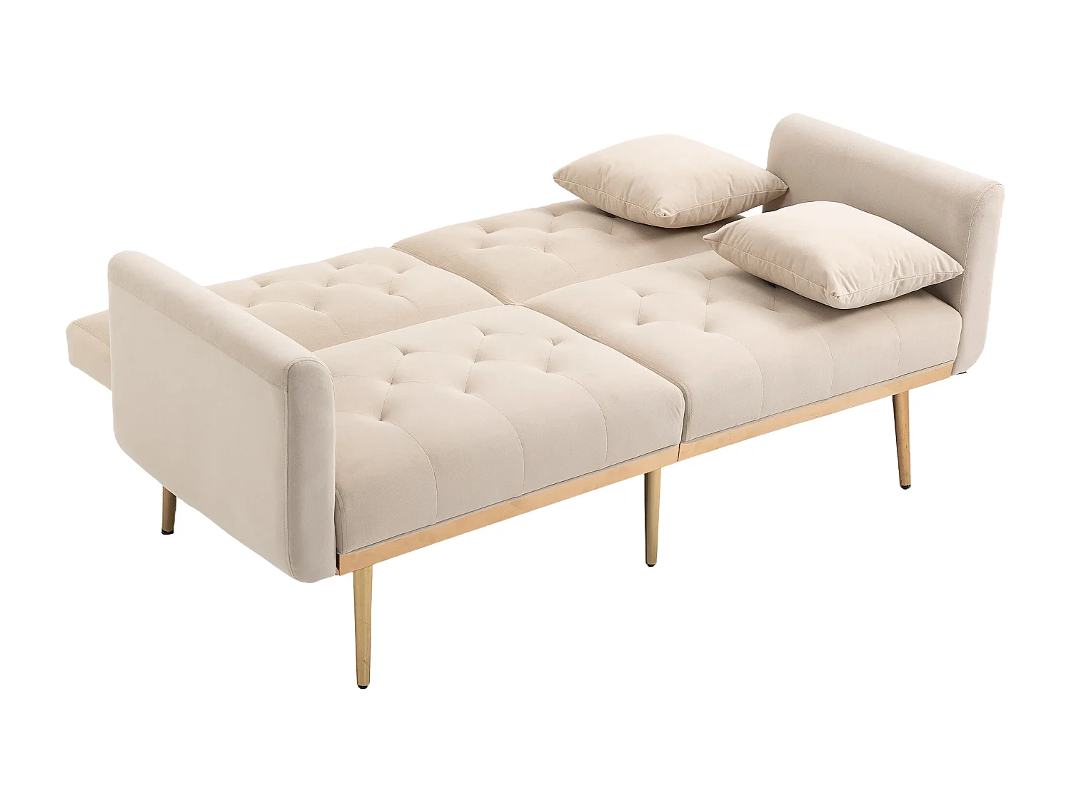 Canapé droit beige - avec dossier réglable et coussins - pour salon et chambre