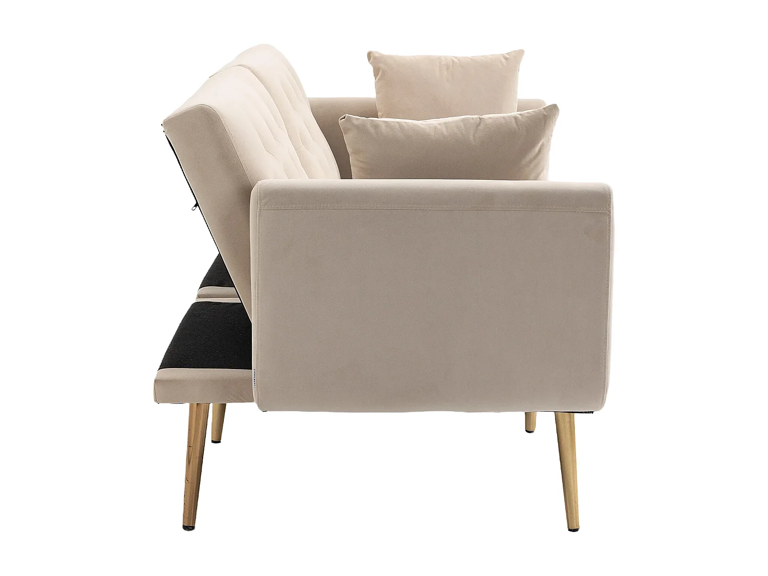 Canapé droit beige - avec dossier réglable et coussins - pour salon et chambre