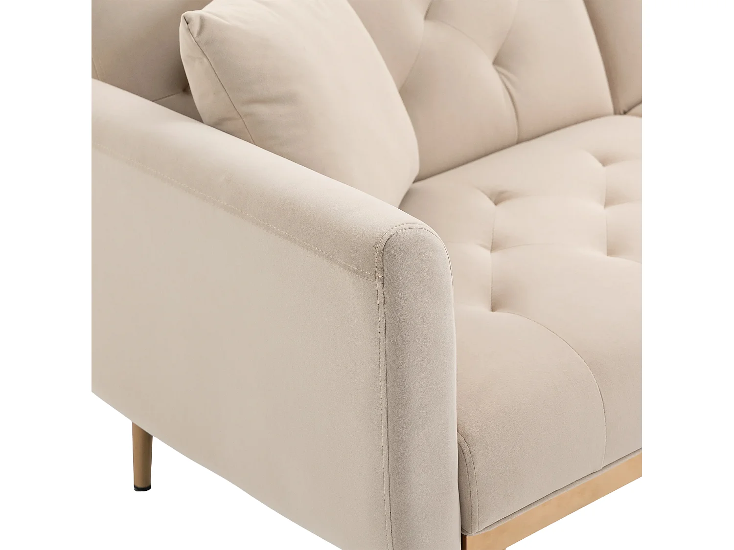 Canapé droit beige - avec dossier réglable et coussins - pour salon et chambre