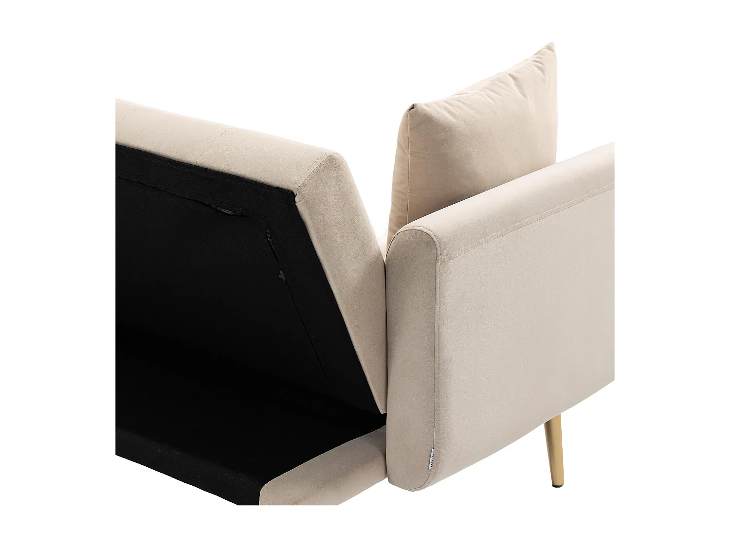 Canapé droit beige - avec dossier réglable et coussins - pour salon et chambre