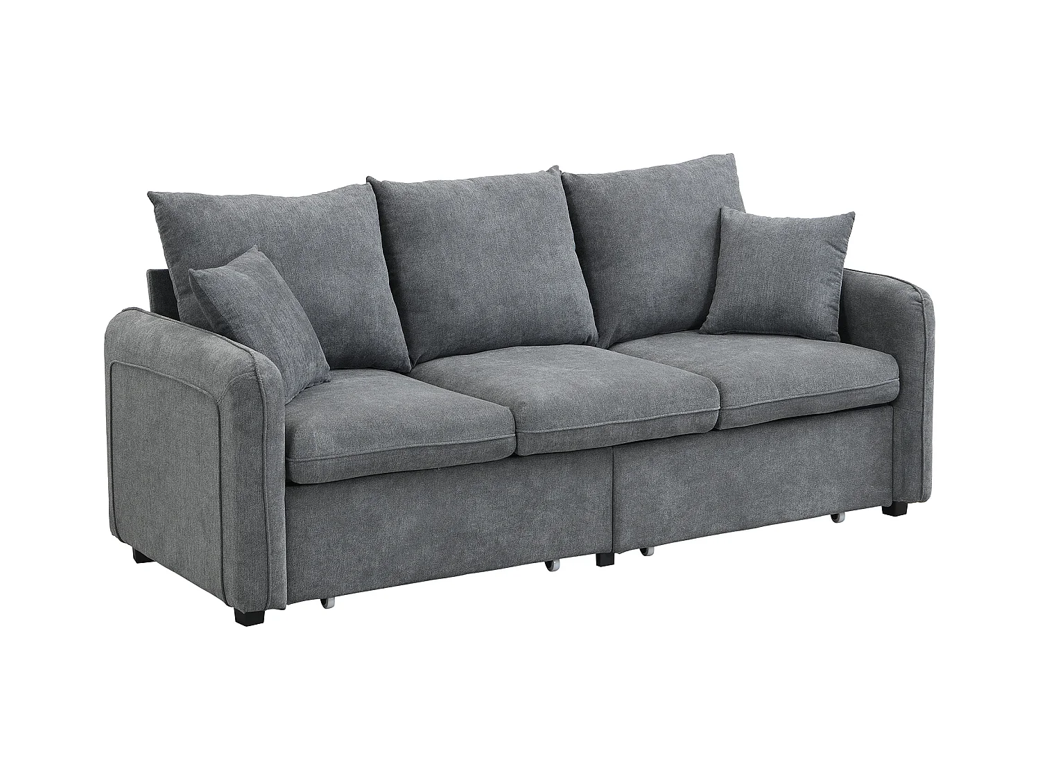 Canapé d'angle gris - Canapé 3 places avec 2 tiroirs et 2 tabourets de rangement - amovible