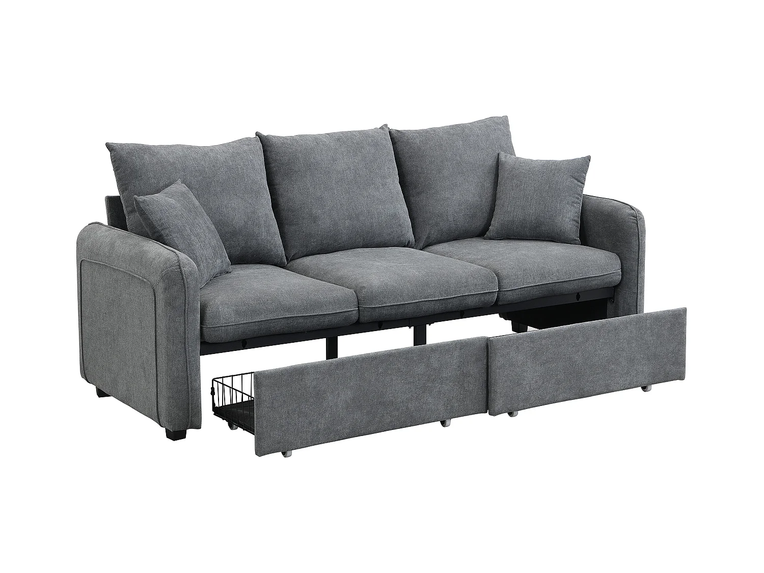 Canapé d'angle gris - Canapé 3 places avec 2 tiroirs et 2 tabourets de rangement - amovible