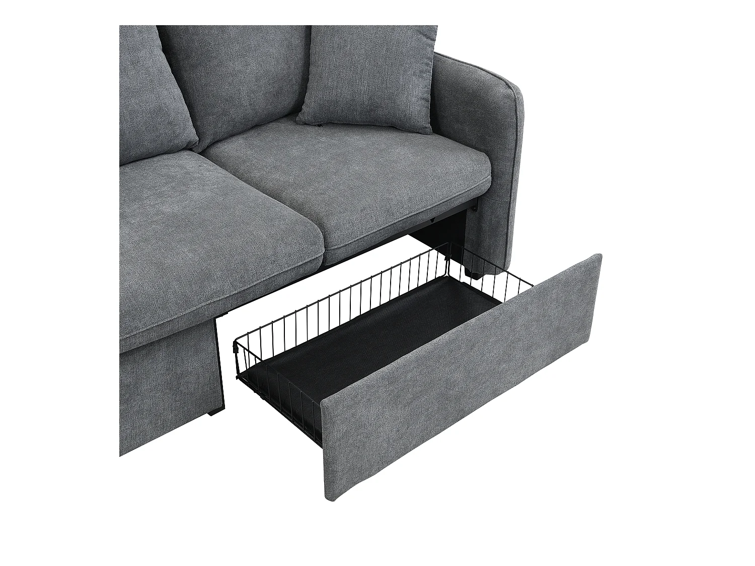 Canapé d'angle gris - Canapé 3 places avec 2 tiroirs et 2 tabourets de rangement - amovible