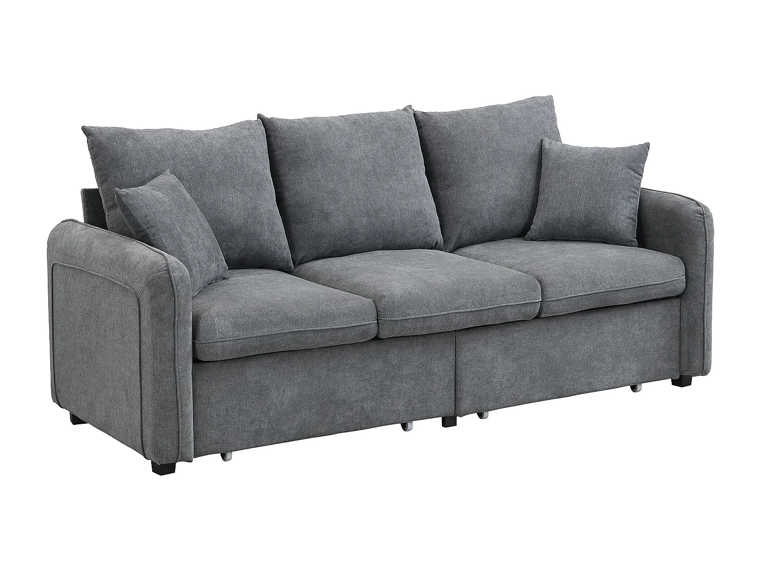 Canapé d'angle gris - Canapé 3 places avec 2 tiroirs et 2 tabourets de rangement - amovible