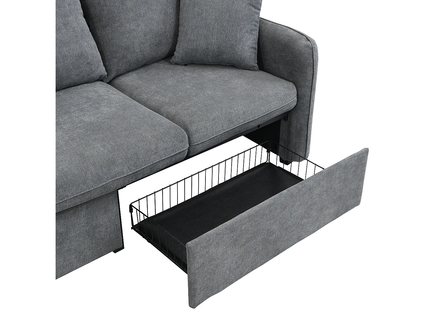 Canapé d'angle gris - Canapé 3 places avec 2 tiroirs et 2 tabourets de rangement - amovible