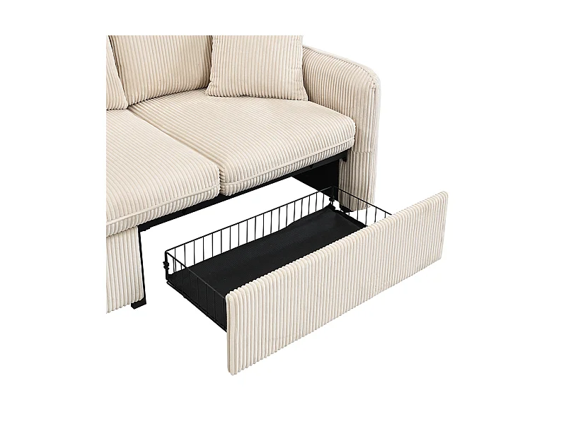 Canapé d'angle beige - Canapé 3 places avec 2 tiroirs et 2 tabourets de rangement - amovible