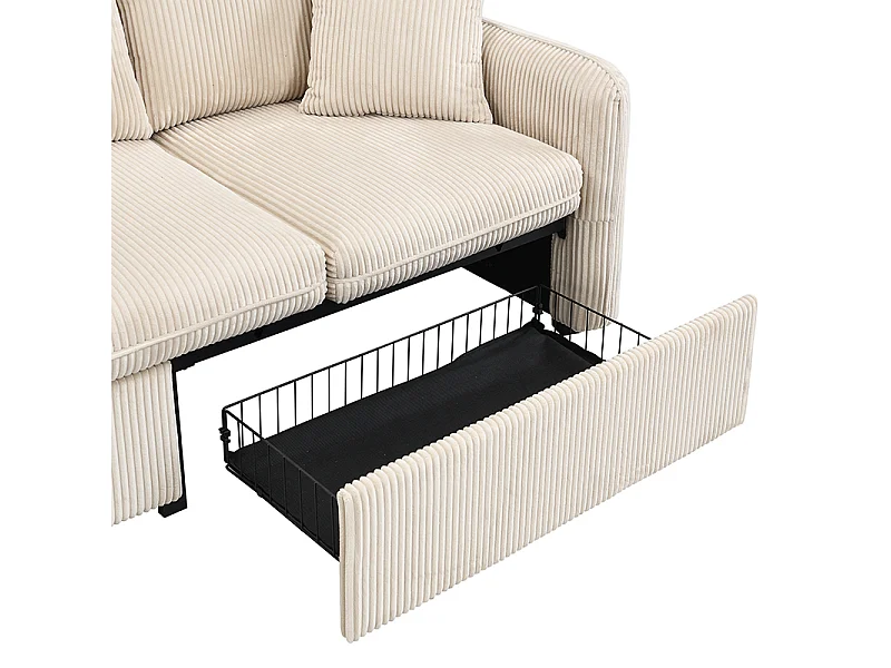 Beige hoekbank - 3-zitsbank met 2 lades en 2 opbergkrukken - uitneembaar