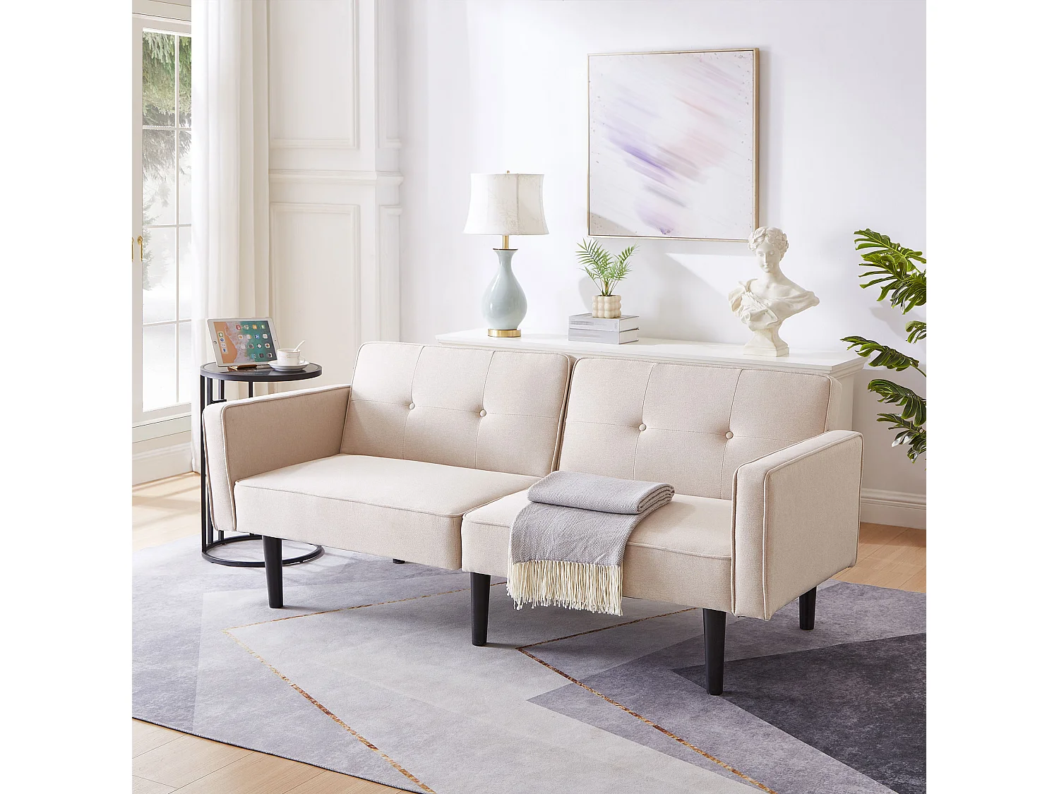 Beiges gerades Sofa - 2-Sitzer-Sofa mit verstellbarer Rückenlehne und Armlehnen - für das wohnzimmer