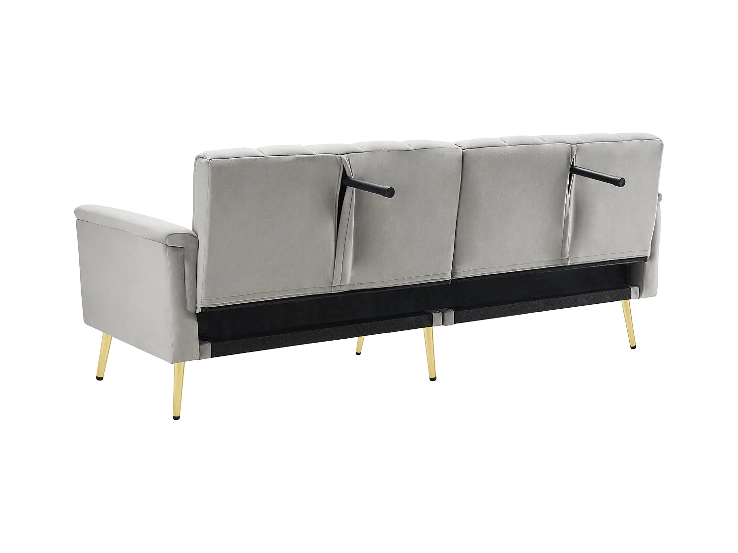 Graues gerades Sofa - Klappsofa mit verstellbarer Rückenlehne und Armlehnen - für wohnzimmer und schlafzimmer