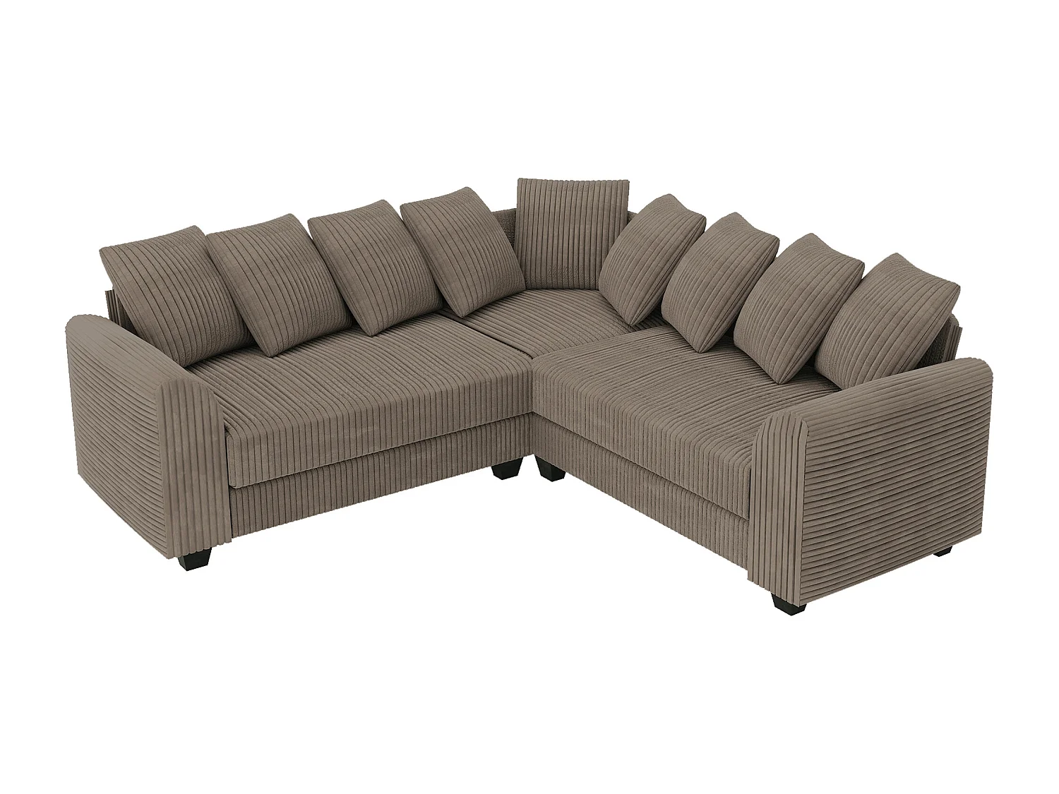 Sofá de canto castanho - Sofá de 4 lugares com almofadas no encosto e nos braços - bombazine - para sala de estar