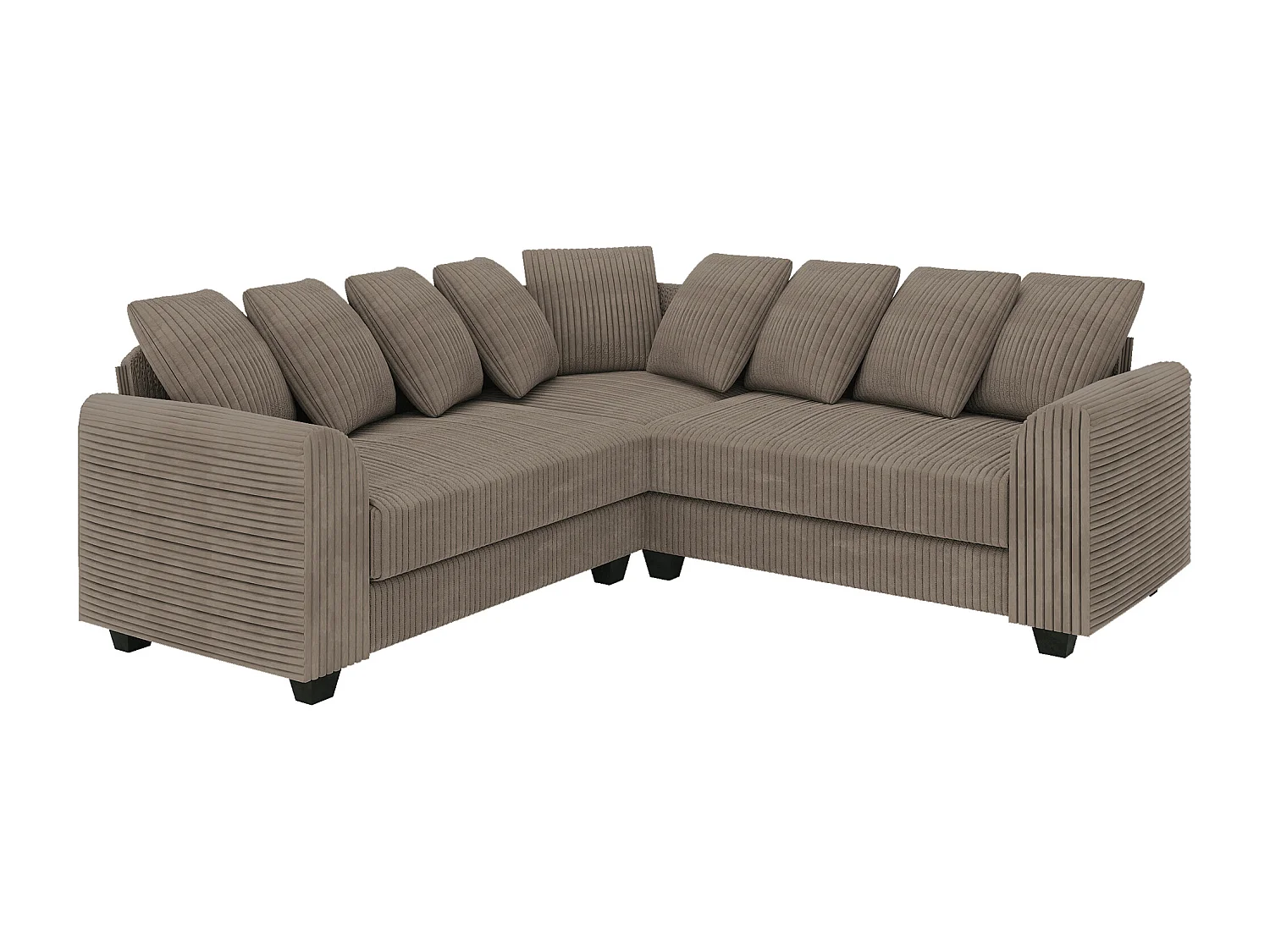 Sofá de canto castanho - Sofá de 4 lugares com almofadas no encosto e nos braços - bombazine - para sala de estar