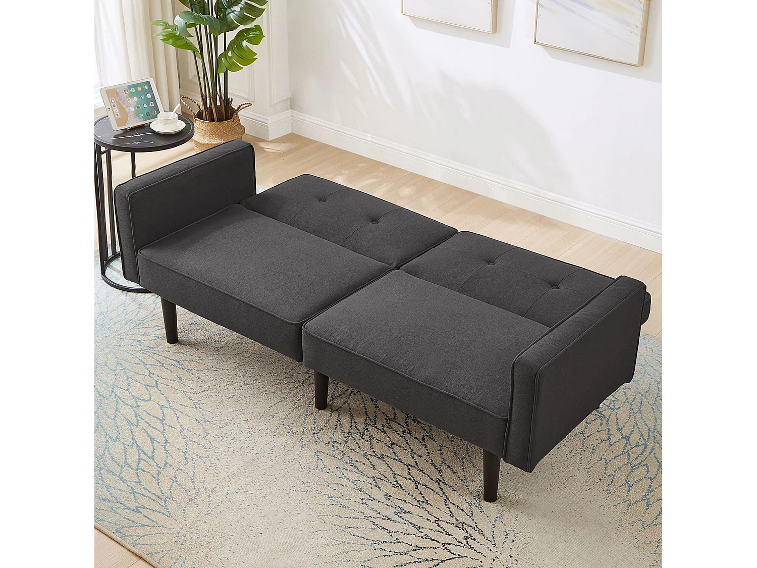 Canapé droit noir - Canapé 2 places avec dossier et accoudoirs réglables - pour le salon