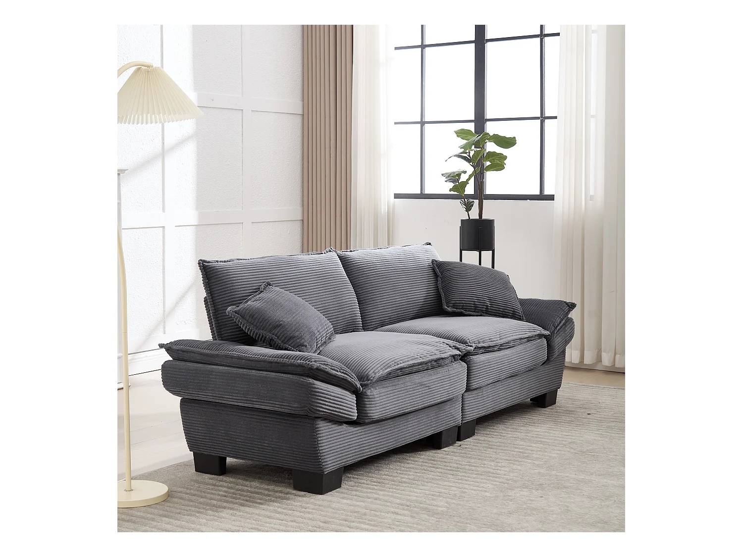 Sofá de 2 lugares - Sofá reto com almofadas - cinzento - para sala e quarto