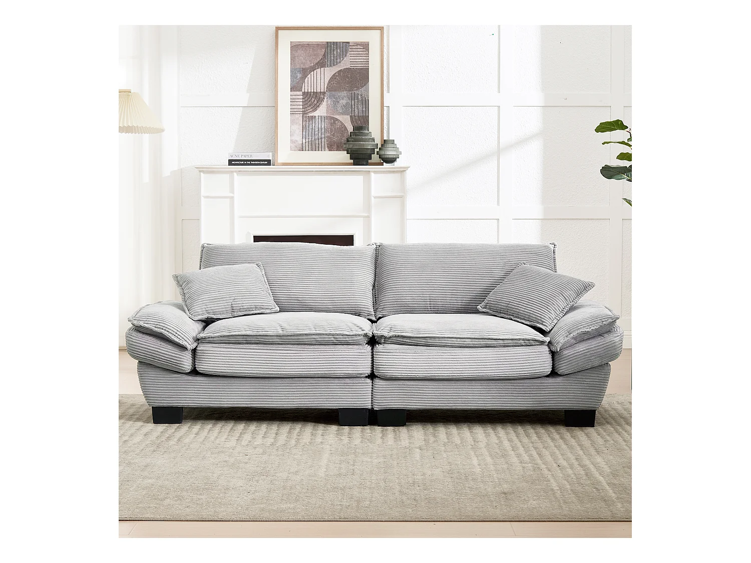 Sofa 2-osobowa - Sofa prosta z poduszkami - jasnoszara - do salonu i sypialni