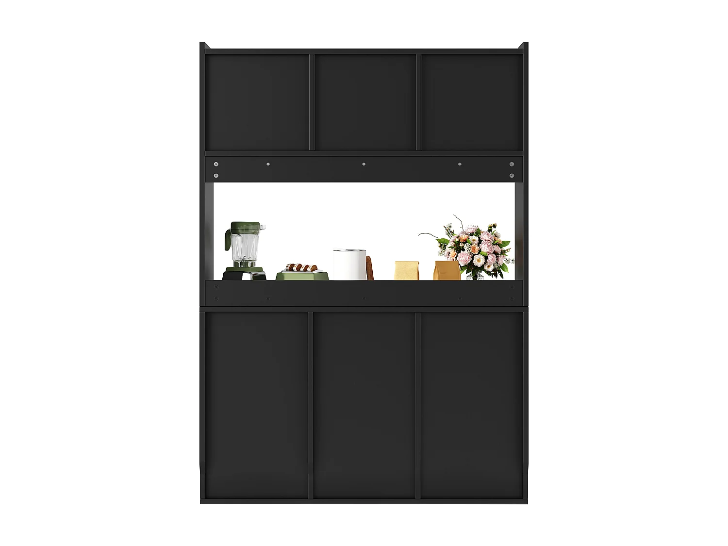 Vitrine noir - Meuble à manger avec 5 portes et 1 tiroir - étagères réglables et lumières LED