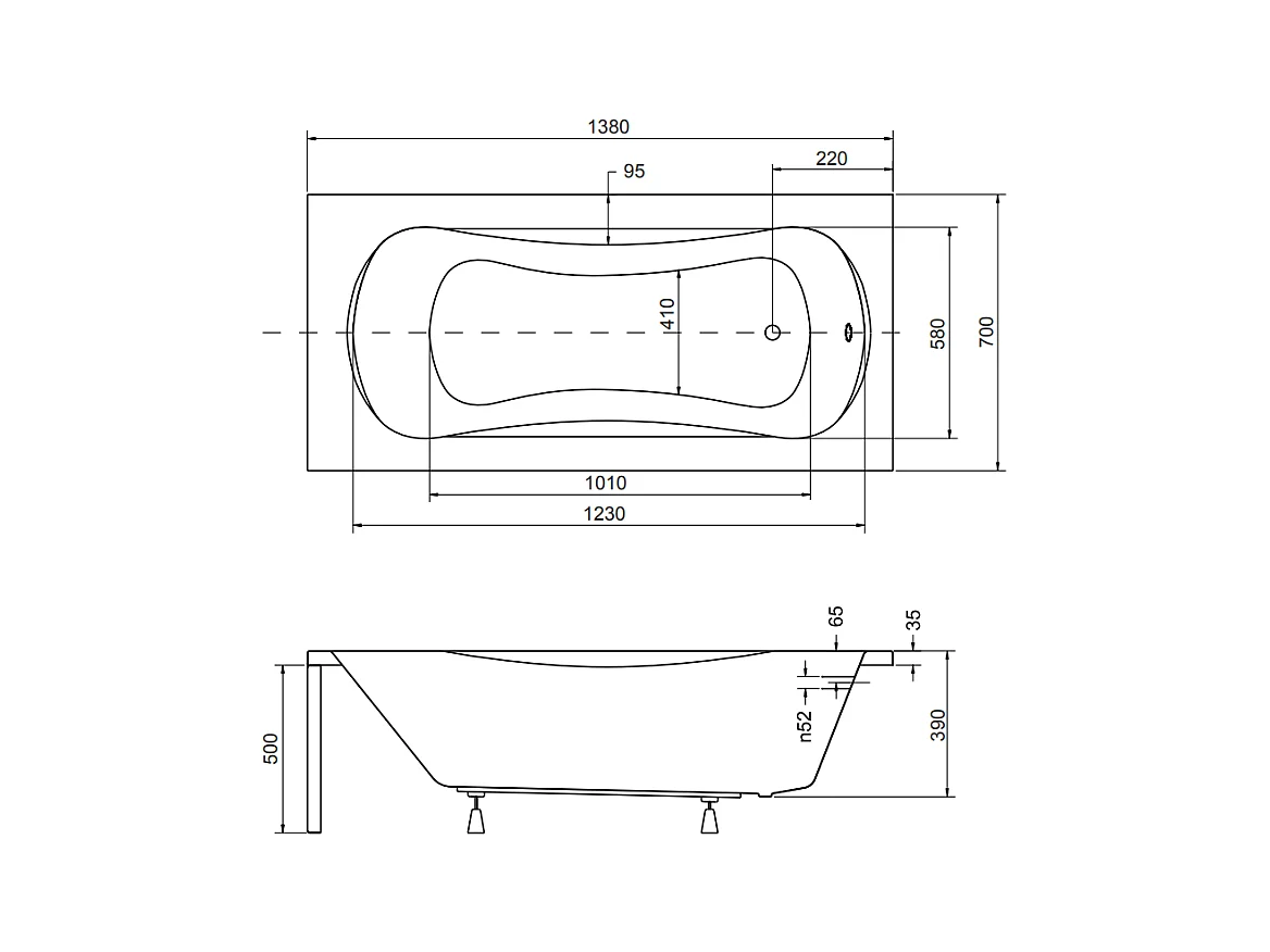 Baignoire rectangulaire 140x70 ARIA PLUS acrylique blanc + Habillage en polystyrène + Poignées + Pieds + Vidage à chromé