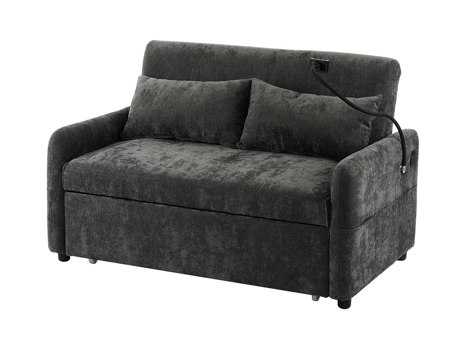 Canapé droit gris - Canapé pliant avec support téléphone et poche de rangement - dossier réglable - pour salon et chambre