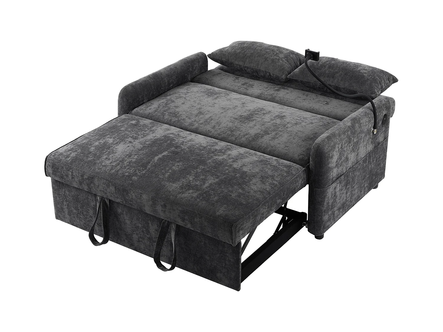 Canapé droit gris - Canapé pliant avec support téléphone et poche de rangement - dossier réglable - pour salon et chambre