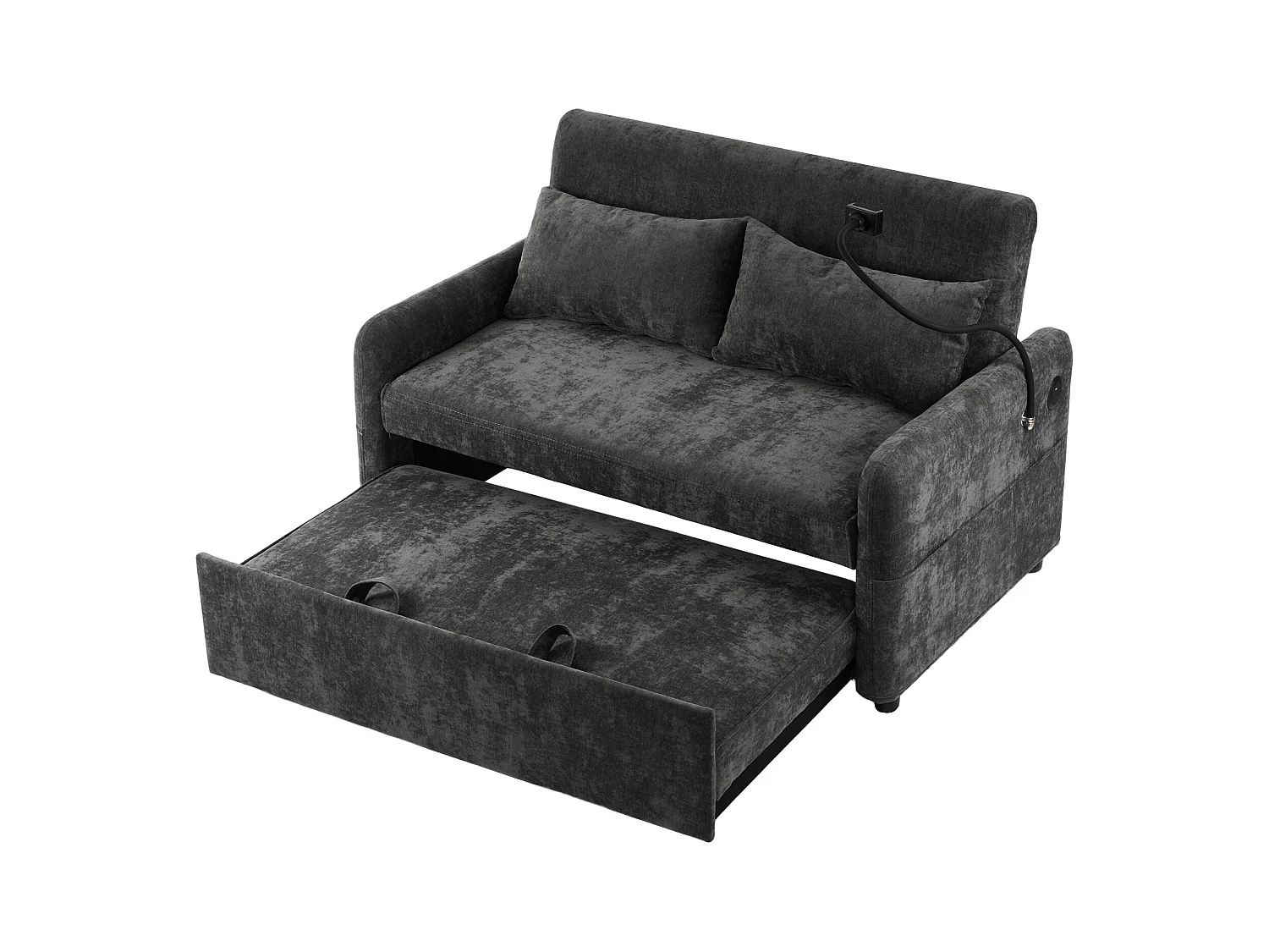 Canapé droit gris - Canapé pliant avec support téléphone et poche de rangement - dossier réglable - pour salon et chambre