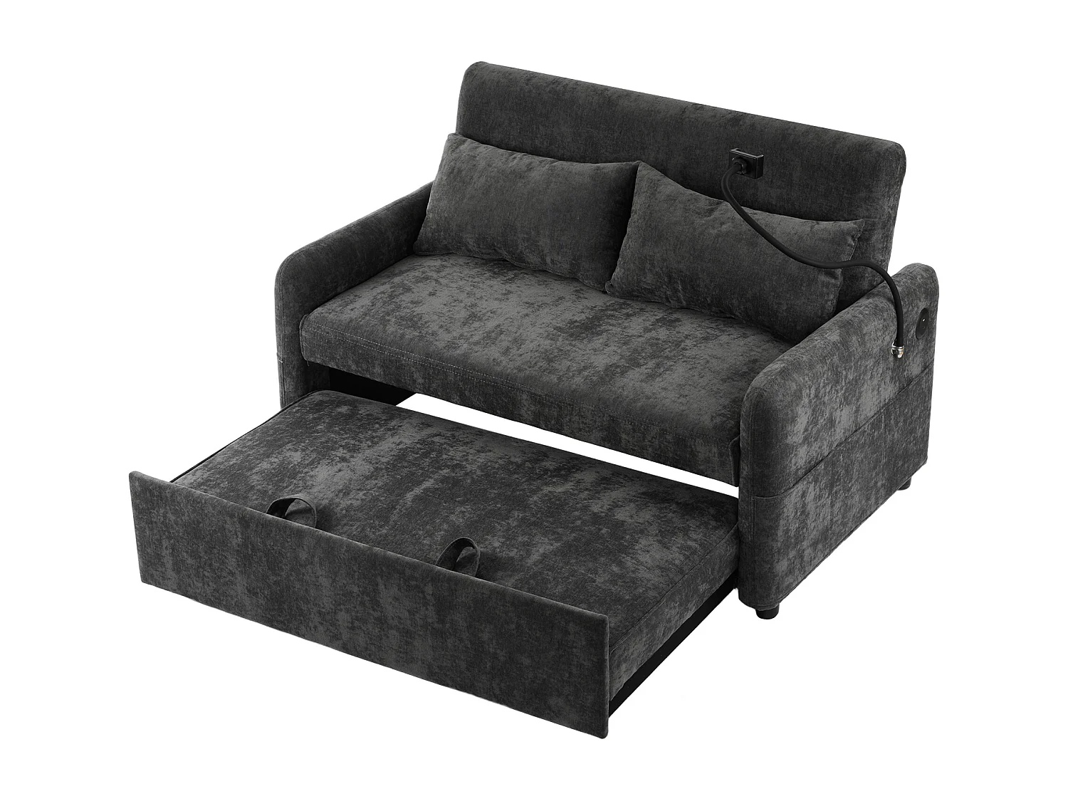 Sofá recto gris - Sofá plegable con soporte para teléfono y bolsillo de almacenamiento - respaldo ajustable - para sala de estar y dormitorio