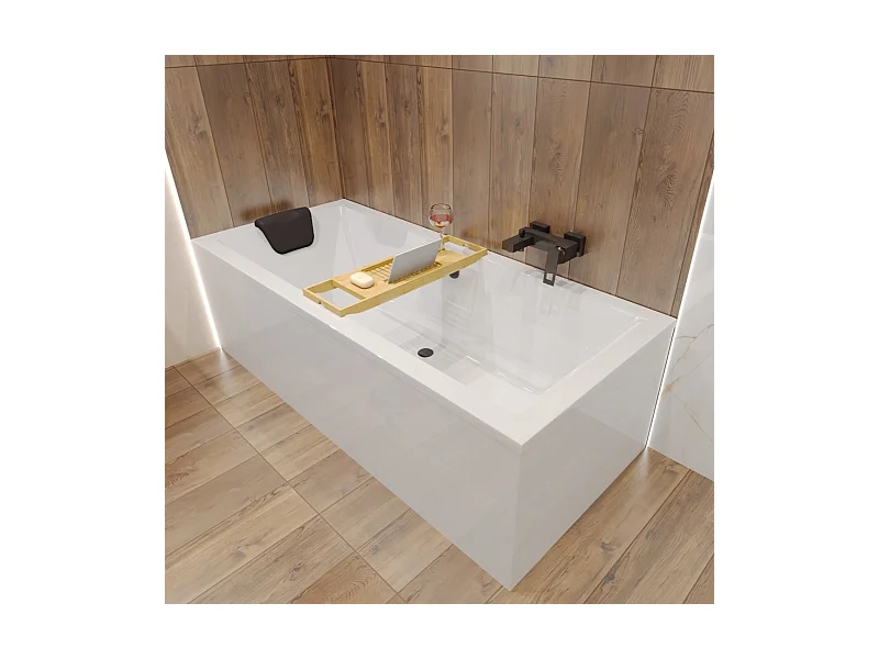 Badewanne Rechteck QUADRO 155x70 + Bambus Badewannenablage | Ablauf & Füße GRATIS !