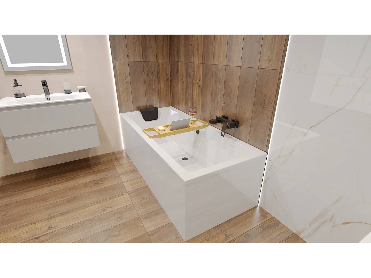 Badewanne Rechteck QUADRO 155x70 + Bambus Badewannenablage | Ablauf & Füße GRATIS !