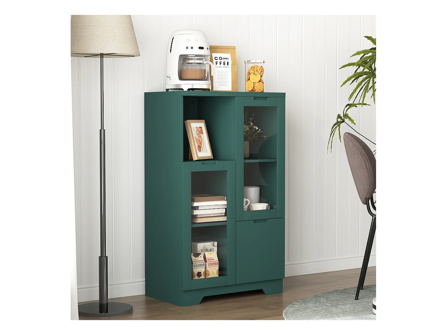 Grüne Vitrine - Esszimmermöbel mit 2 Türen und 1 Schublade - Offene Aufbewahrung - für schlafzimmer und wohnzimmer