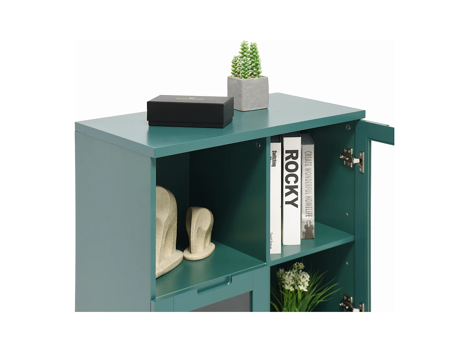 Grüne Vitrine - Esszimmermöbel mit 2 Türen und 1 Schublade - Offene Aufbewahrung - für schlafzimmer und wohnzimmer