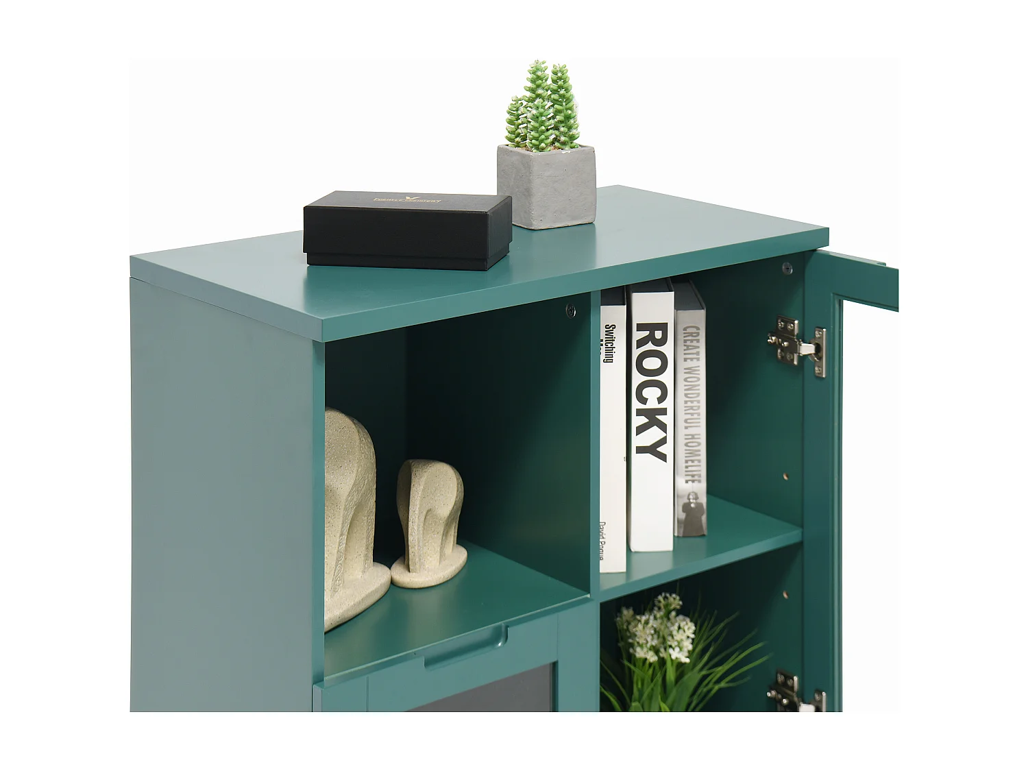 Grüne Vitrine - Esszimmermöbel mit 2 Türen und 1 Schublade - Offene Aufbewahrung - für schlafzimmer und wohnzimmer