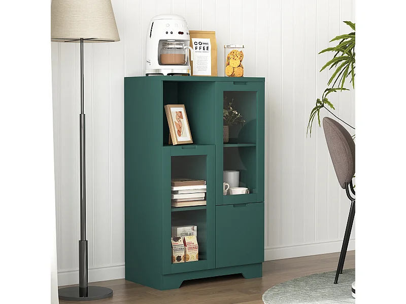 Vitrine vert - Meuble à manger avec 2 portes et 1 tiroir - rangement ouvert - pour chambre et salon