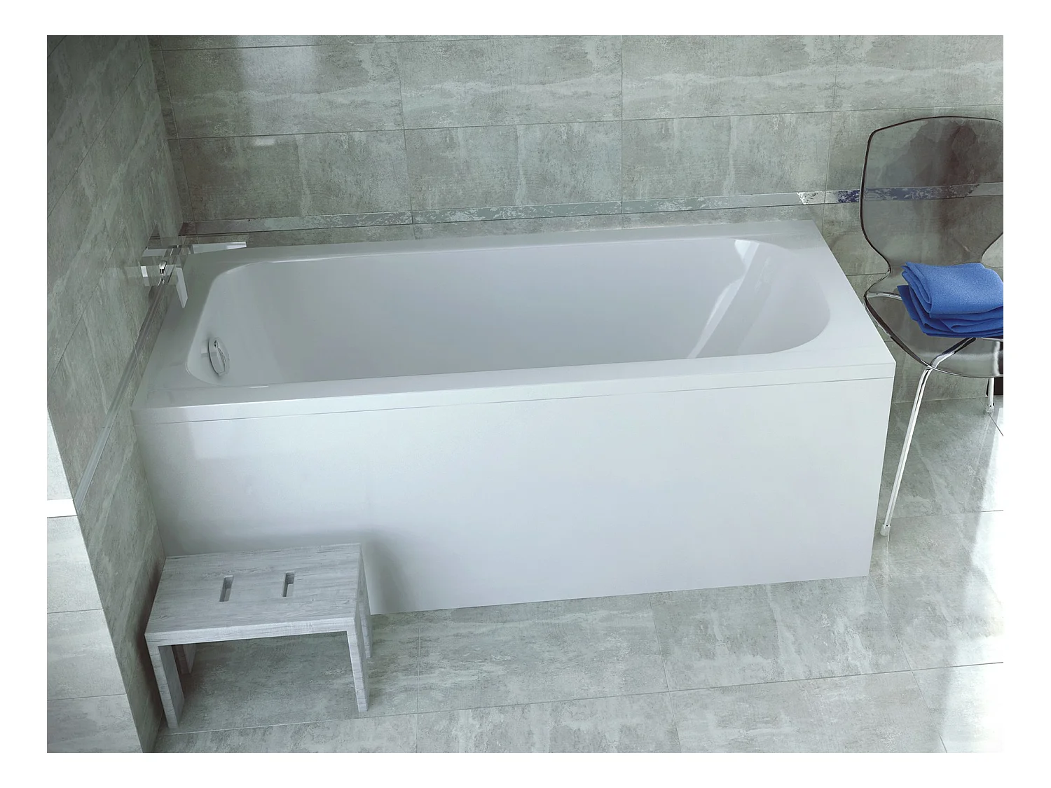 Baignoire rectangulaire 150x70 CONTINEA acrylique blanc, sans Habillage + Pieds + Vidage à chromé