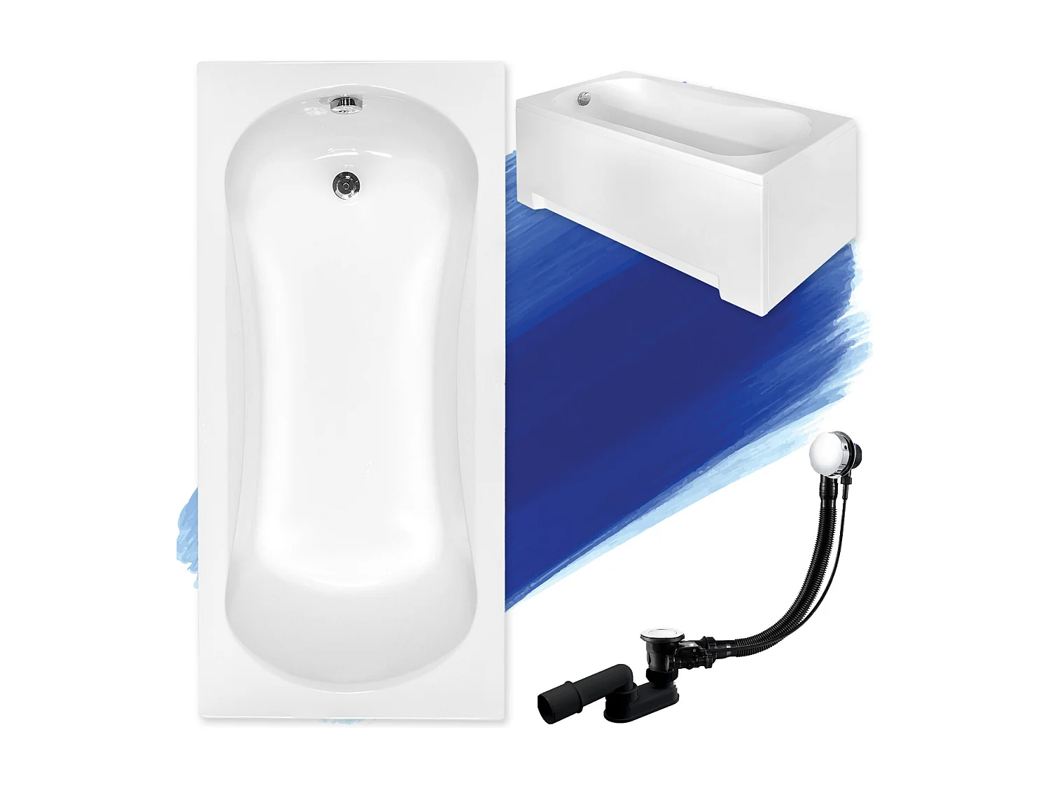 Badewanne Rechteck ARIA 140x70 mit AcrylSchürze | Ablauf & Füße GRATIS !