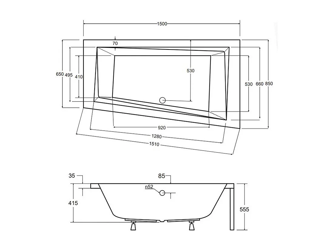Badewanne Eckwanne INTIMA 150x85 Links mit AcrylSchürze | Ablauf & Füße GRATIS !