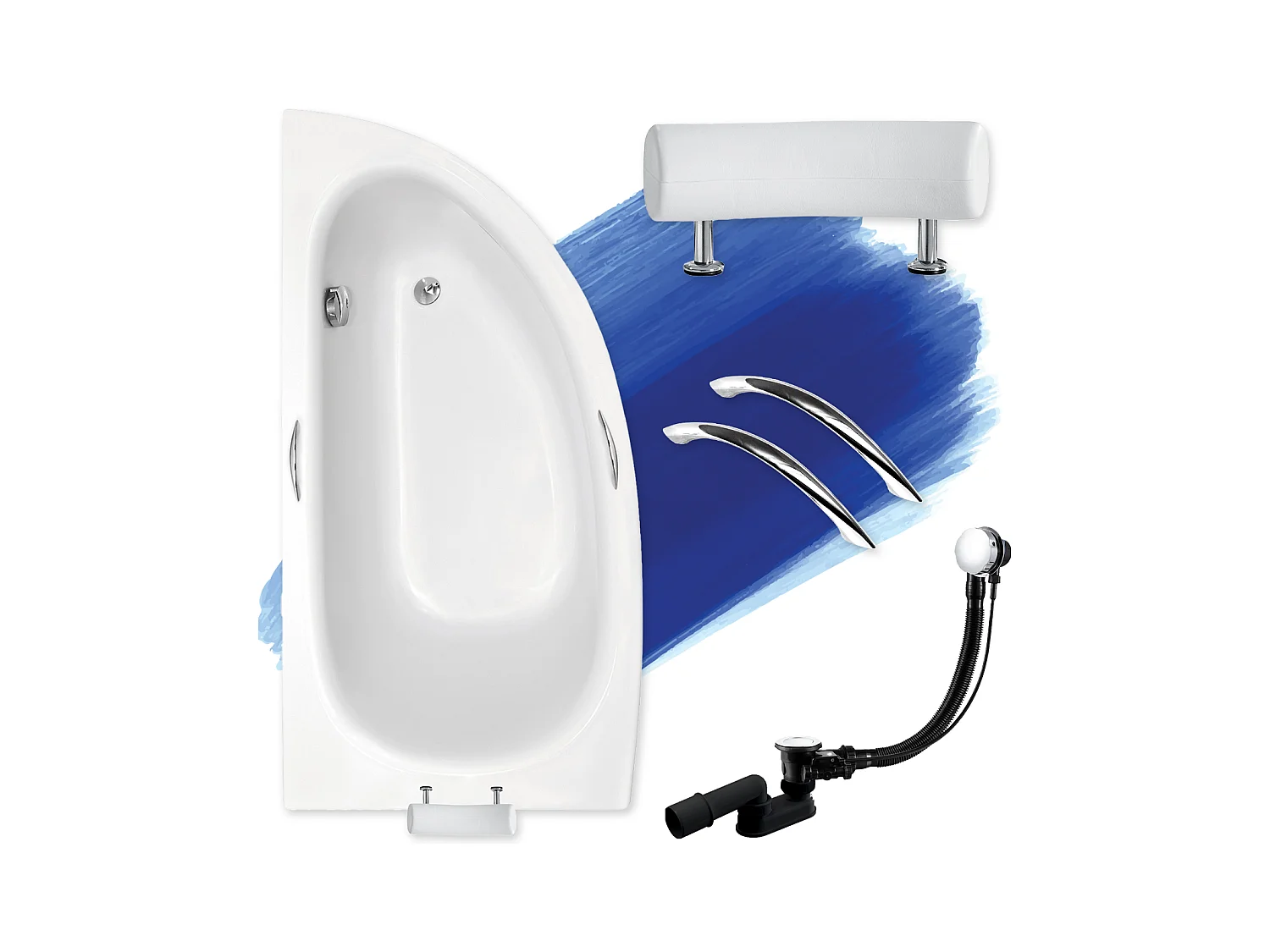 Hoekbadkuip MILENA PREMIUM 150x70 links | Afvoer &amp; poten GRATIS!