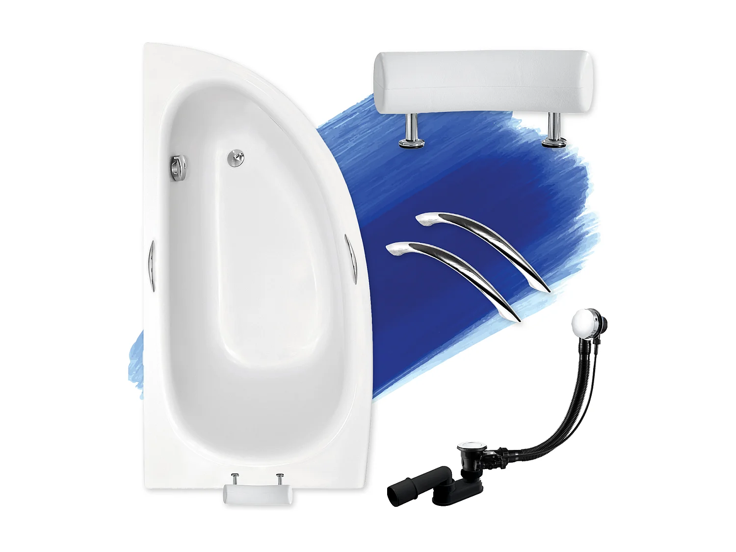 Hoekbadkuip MILENA PREMIUM 150x70 links | Afvoer &amp; poten GRATIS!