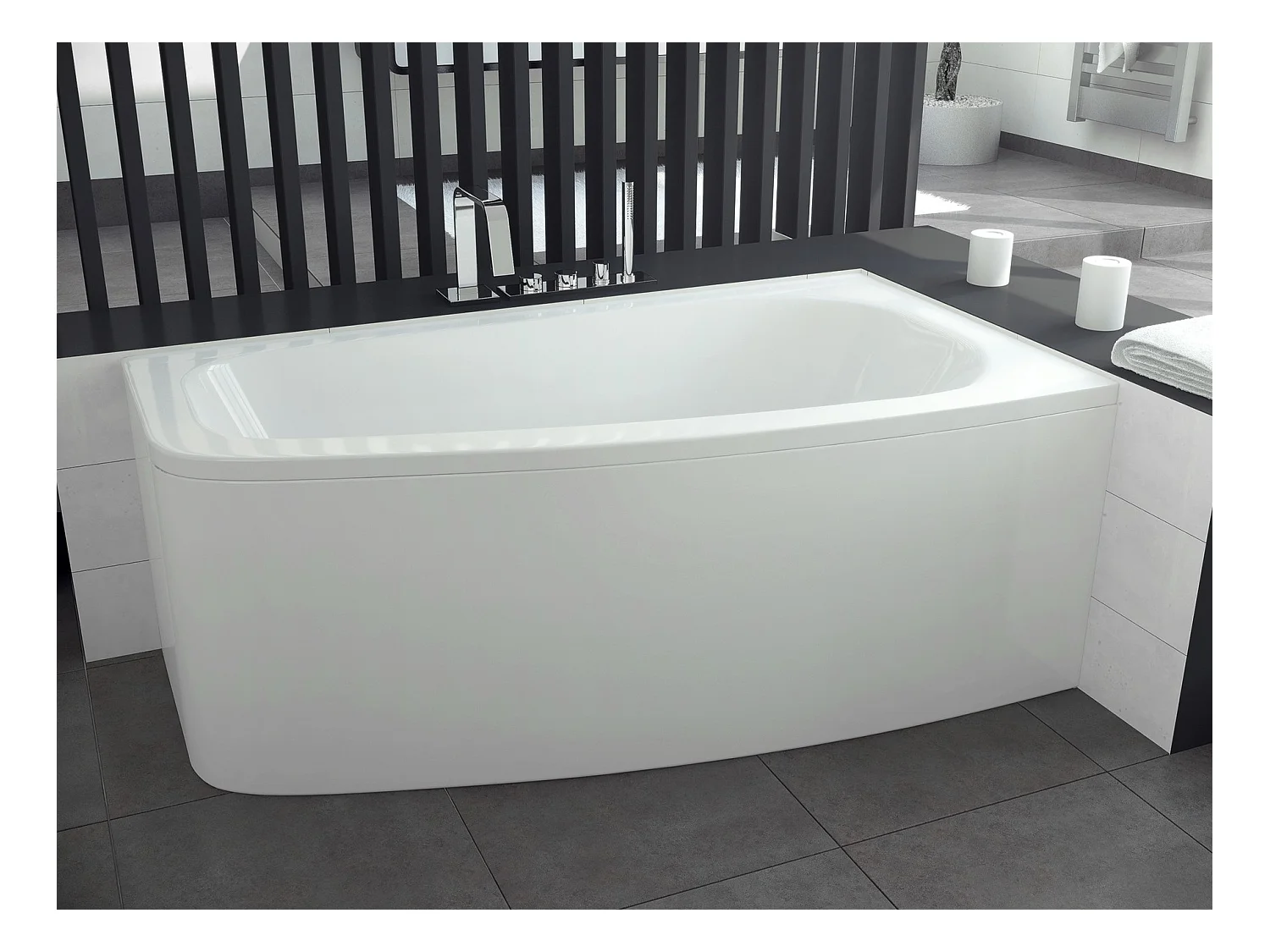 Hoekbad LUNA 150x80 rechts met acrylschort | Afvoer &amp; poten GRATIS!