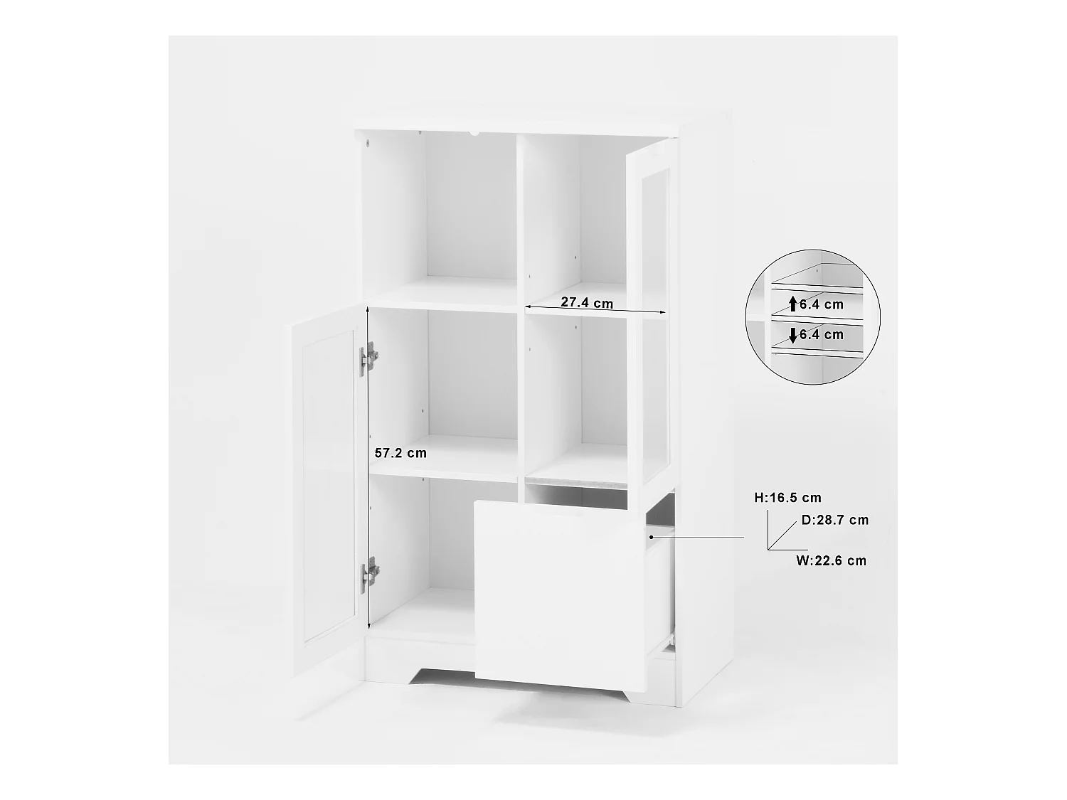 Weiße Vitrine - Esszimmermöbel mit 2 Türen und 1 Schublade - Offene Aufbewahrung - für schlafzimmer und wohnzimmer