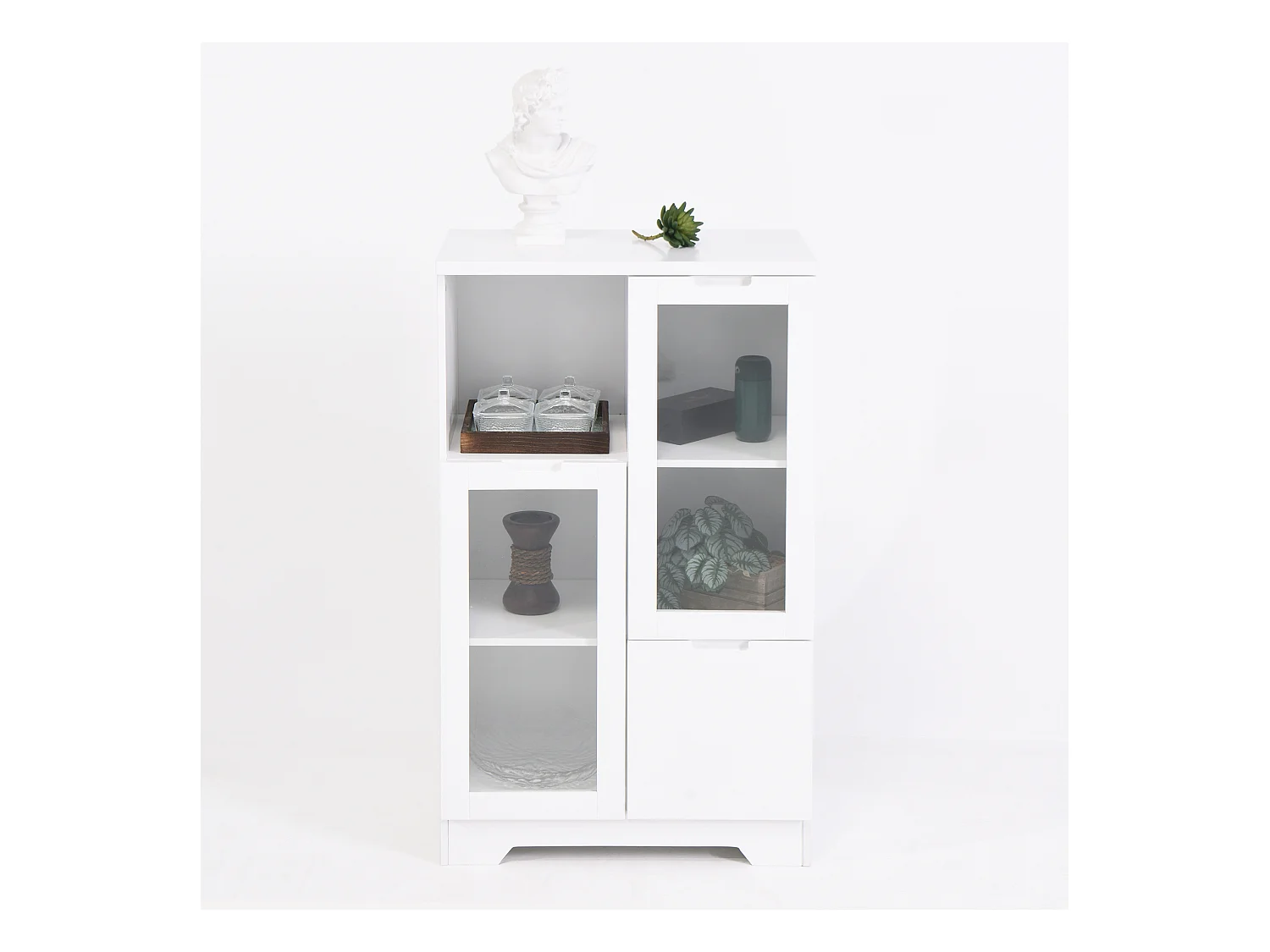 Weiße Vitrine - Esszimmermöbel mit 2 Türen und 1 Schublade - Offene Aufbewahrung - für schlafzimmer und wohnzimmer