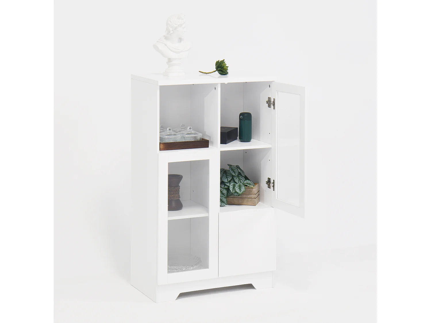 Witte vitrinekast - Eetkamermeubel met 2 deuren en 1 lade - Open opbergruimte - voor slaapkamer en woonkamer