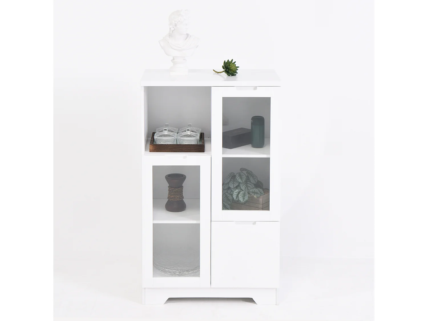 Witte vitrinekast - Eetkamermeubel met 2 deuren en 1 lade - Open opbergruimte - voor slaapkamer en woonkamer