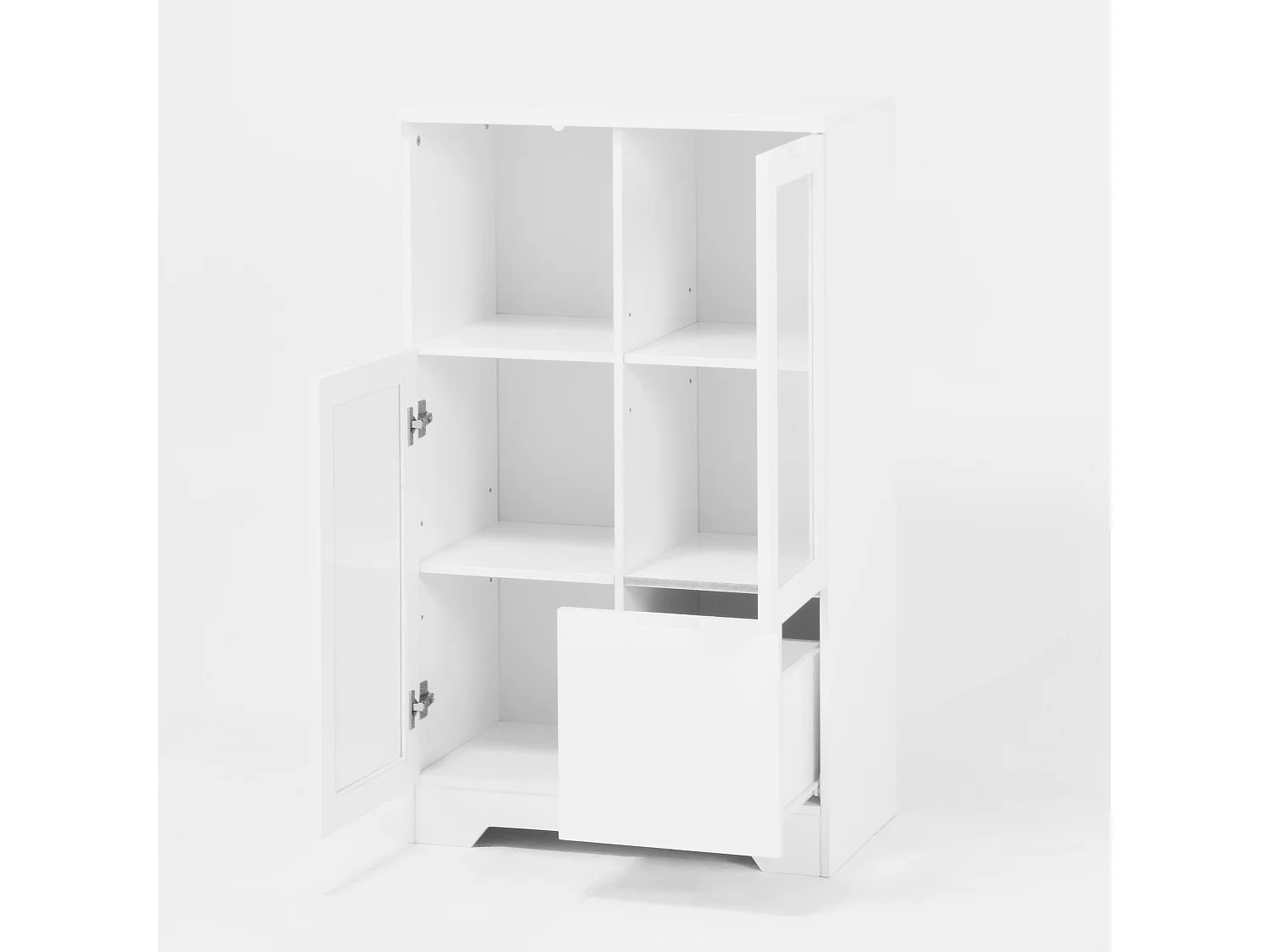 Witte vitrinekast - Eetkamermeubel met 2 deuren en 1 lade - Open opbergruimte - voor slaapkamer en woonkamer