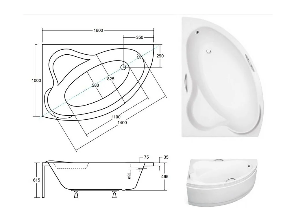 Badewanne Eckwanne ADA 160x100 Links | Ablauf & Füße GRATIS !